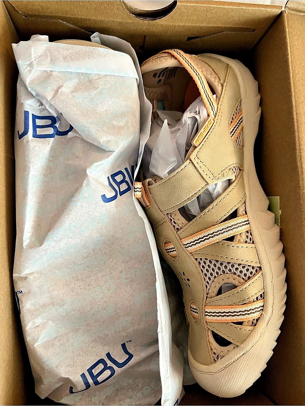 JBU Tan and cream Water All Terrain shoes Size 7M NWT
